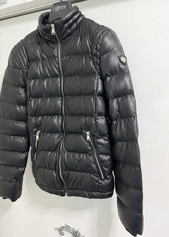 Siyah Deri Şişme Biker Mont - Görsel 2