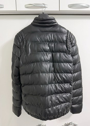 Siyah Deri Şişme Biker Mont - Görsel 3