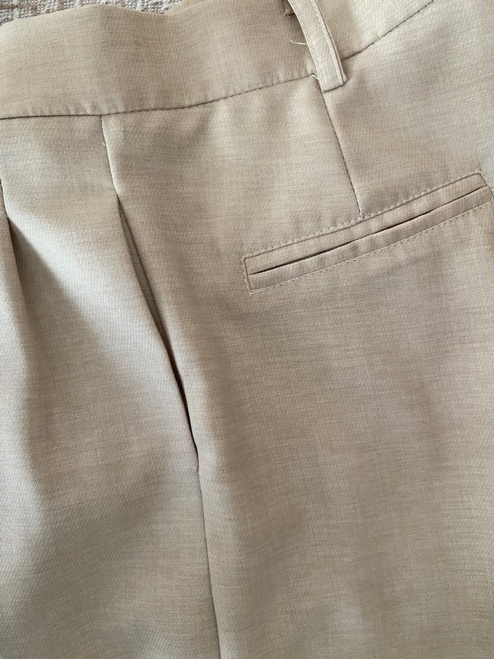 Bej Normal Boy Kadın Keten Kumaş Pantolon - Görsel 4