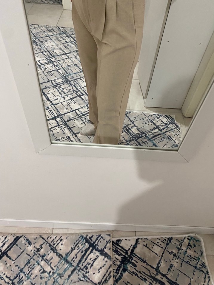 Bej Normal Boy Kadın Keten Kumaş Pantolon - Görsel 3