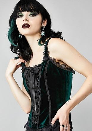 Tasarımcı Kadife Gothic Korse Bluz