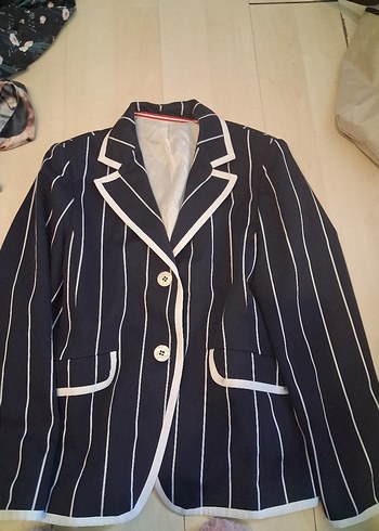 Zara Lacivert Cizgili Klasik Blazer Ceket