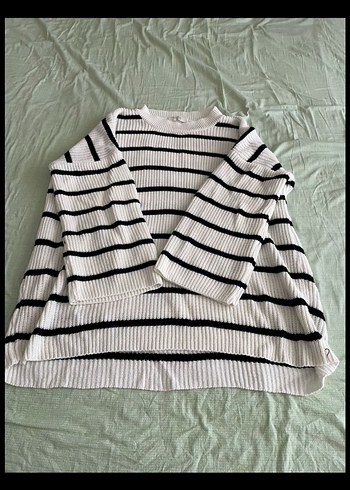 Suud Collection Touche Kadın Beyaz Çizgili Triko Salaş Kazak
