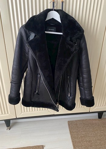 Stradivarius Siyah Deri Biker Ceket