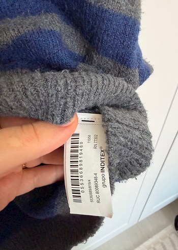 Gri Çizgili Uzun Kollu Örgü Kazak - Görsel 3