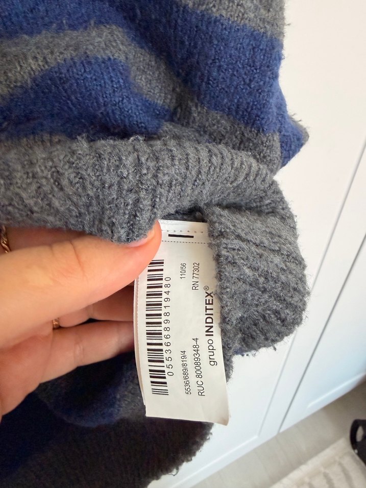 Gri Çizgili Uzun Kollu Örgü Kazak - Görsel 3