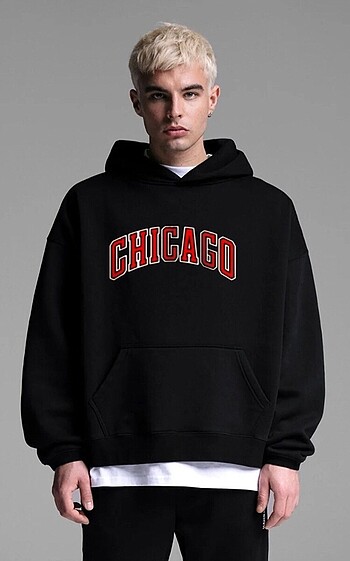 Chicago baskılı oversize sweatshirt