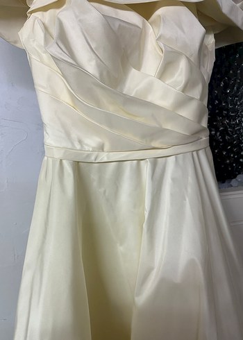 Drapeli Straplez Beyaz Uzun Abiye Elbise - Görsel 3