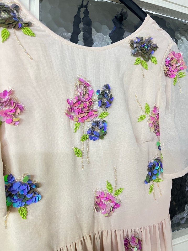 Pembe Nakışlı Uzun Bohem Elbise - Görsel 2