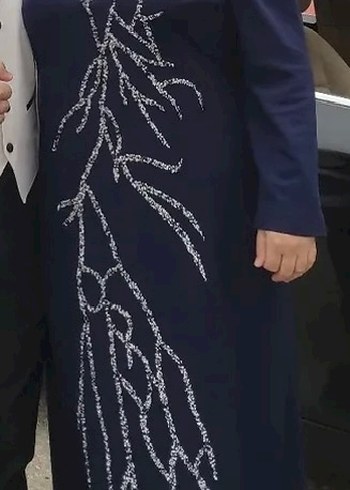 Mavi İşlemeli Boncuklu Uzun Abiye Elbise - Görsel 2