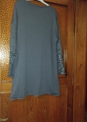Gri Yılan Desenli Uzun Kollu Triko Tunik - Görsel 2