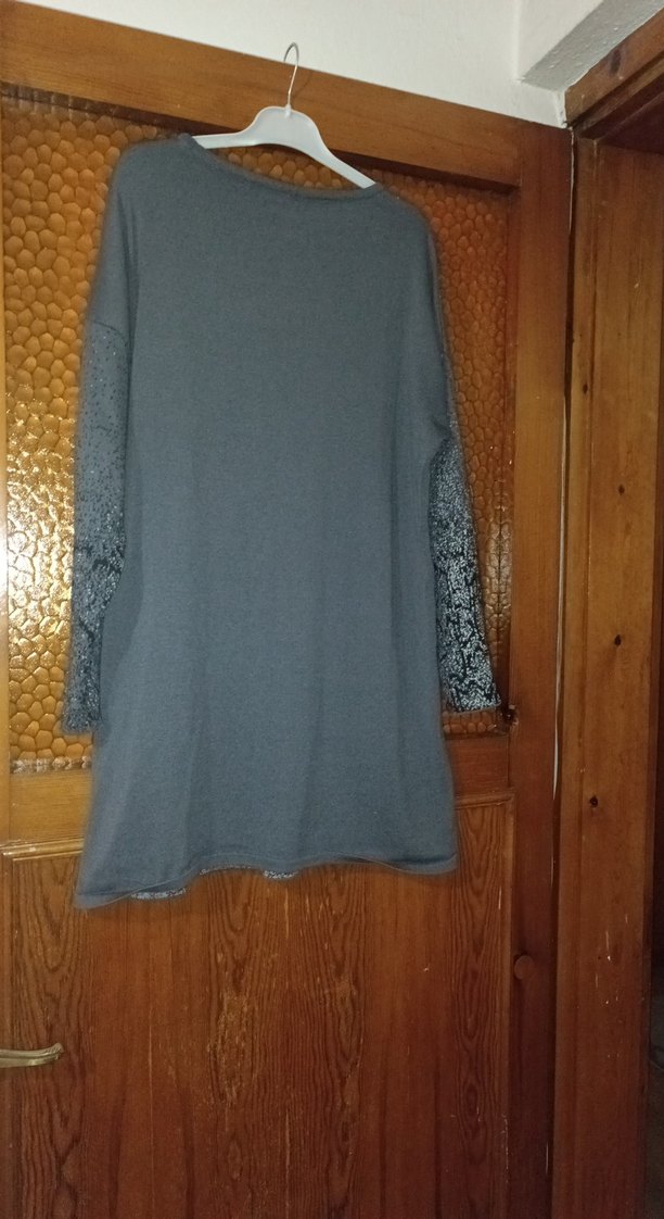 Gri Yılan Desenli Uzun Kollu Triko Tunik - Görsel 2