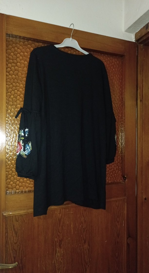 Nakışlı Siyah Bohem Uzun Kollu Tunik - Görsel 3