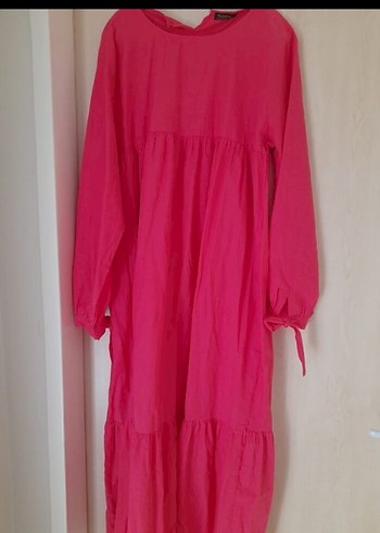 Pembe Uzun Kollu Fırfırlı Bohem Elbise