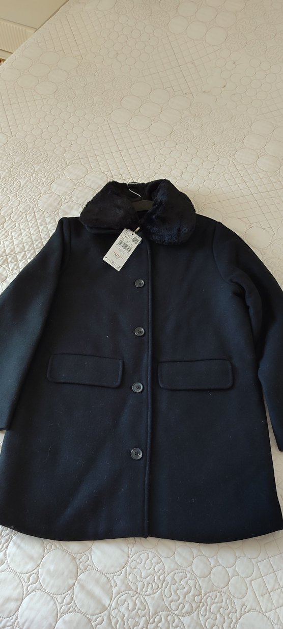 Mango siyah Yünlü Kaban, Düğmeli, Cepli - Görsel 2