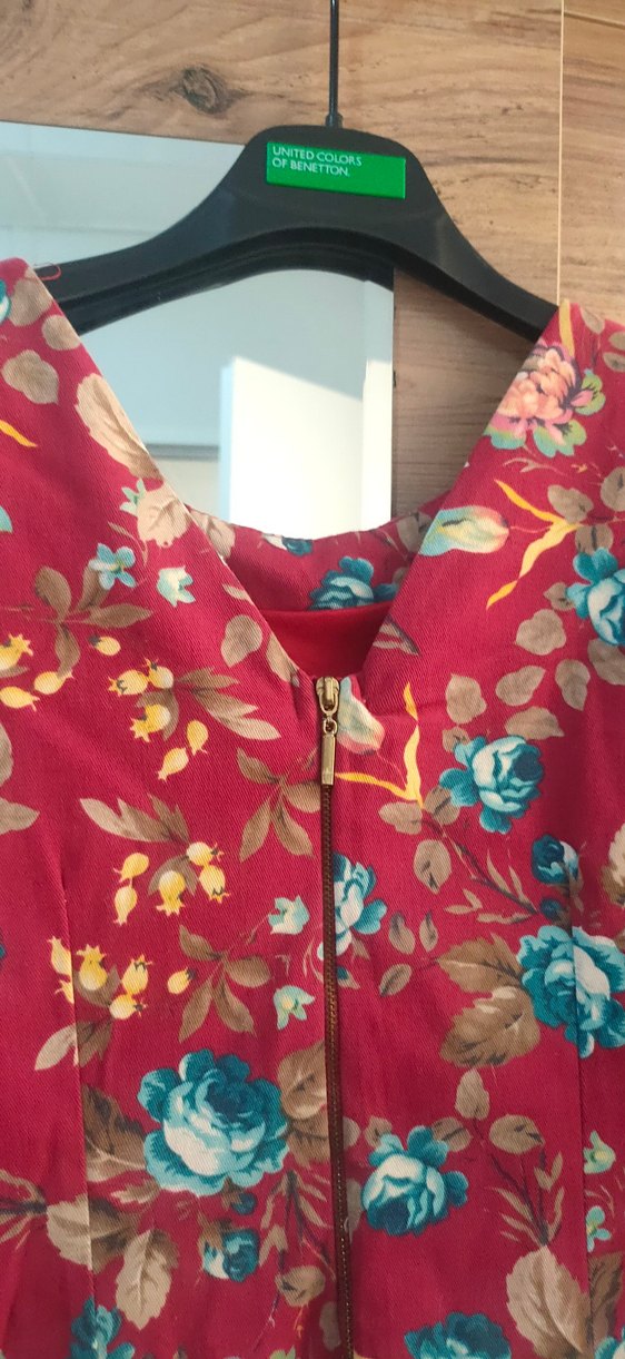 Bordo Çiçekli,streç pazen elbise - Görsel 3