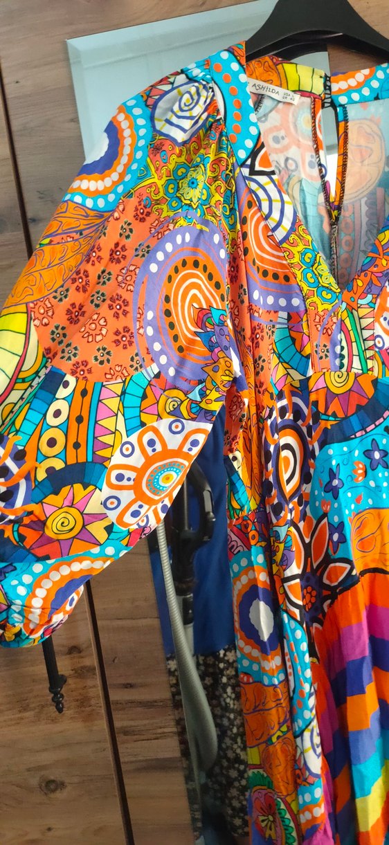 Renkli Bohem Desenli Uzun Elbise - Görsel 3