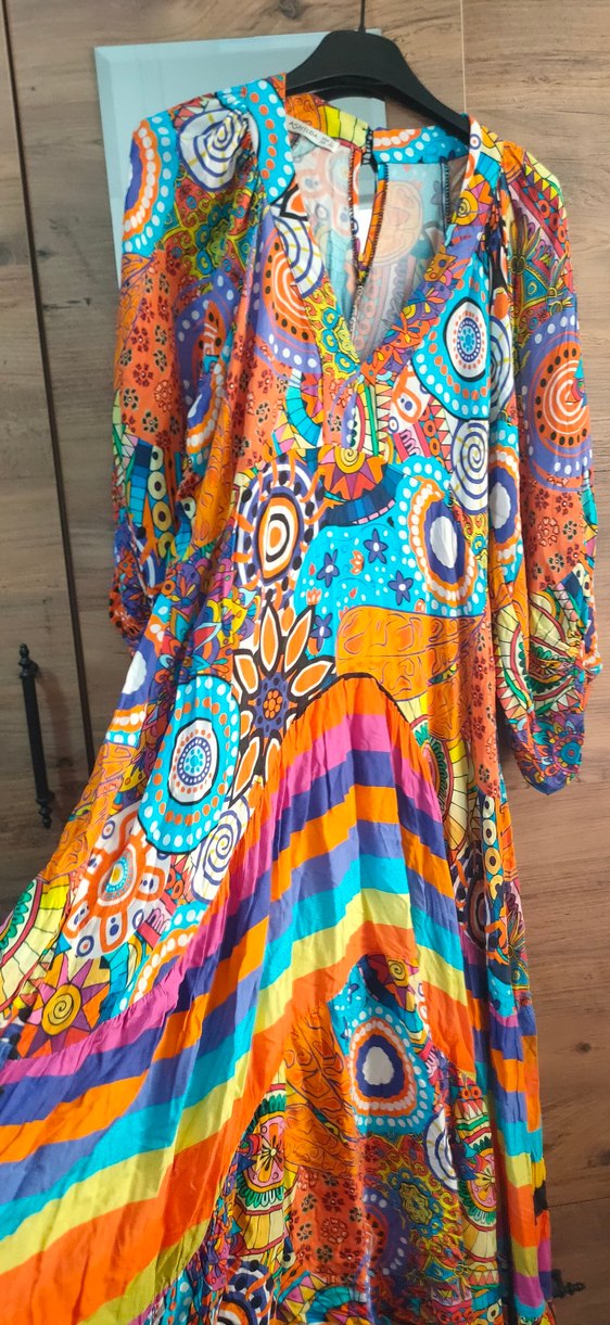 Renkli Bohem Desenli Uzun Elbise - Görsel 2