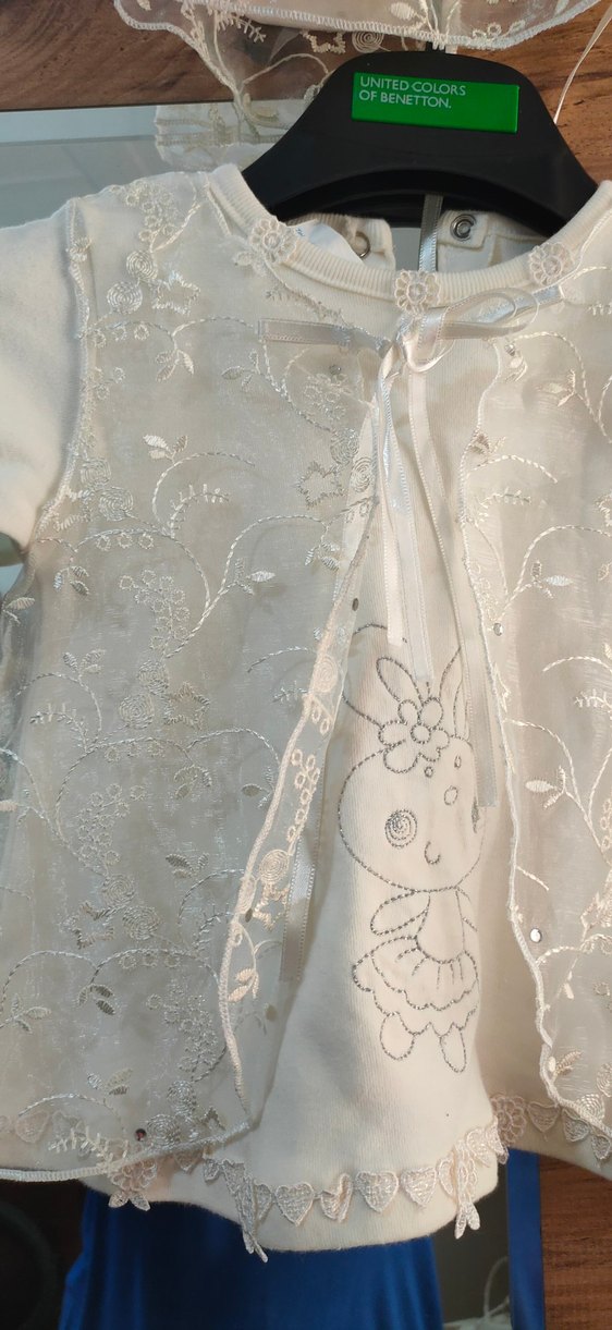 Kız Çocuk Beyaz Nakışlı Uzun Kollu Elbise - Görsel 2