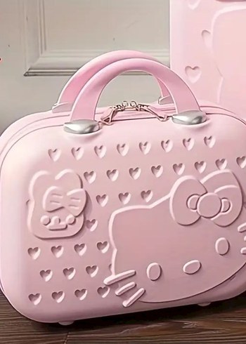 Fermuarlı Pembe hello kitty Kadın mini valiz çanta
