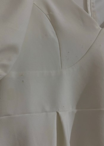 Beyaz V Yaka Midi Mini Elbise - Görsel 3