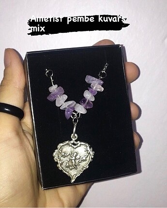 Ametist pembe kuvars mix kolye