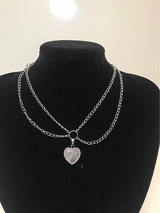 Tasarımcı Pembe kuvars kalp choker kolye