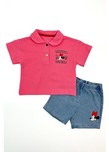 Kız Çocuk Renkli Minnie Mouse Denim Şort Takımı - Görsel 2