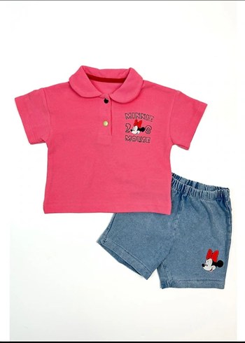 Kız Çocuk Renkli Minnie Mouse Denim Şort Takımı - Görsel 5