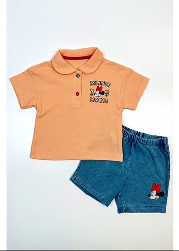 Kız Çocuk Renkli Minnie Mouse Denim Şort Takımı - Görsel 3