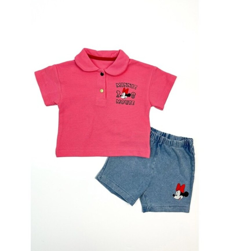 Kız Çocuk Renkli Minnie Mouse Denim Şort Takımı - Görsel 2