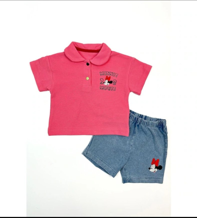 Kız Çocuk Renkli Minnie Mouse Denim Şort Takımı - Görsel 5