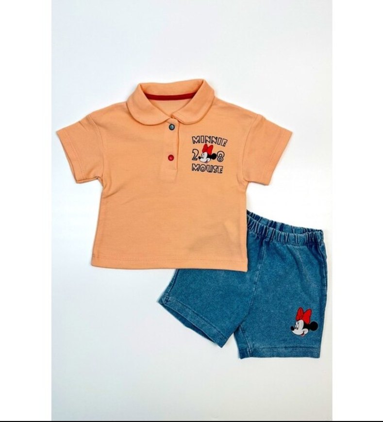 Kız Çocuk Renkli Minnie Mouse Denim Şort Takımı - Görsel 3