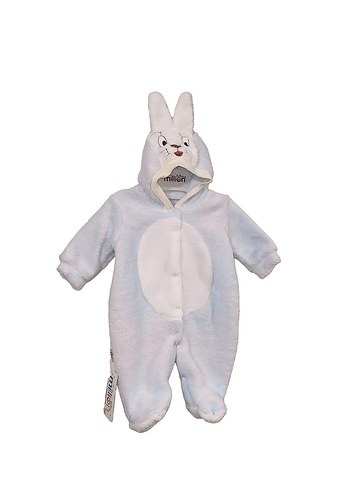 Peluş Bebek Erkek Tulumu, Kapüşonlu, Nakışlı - Görsel 2