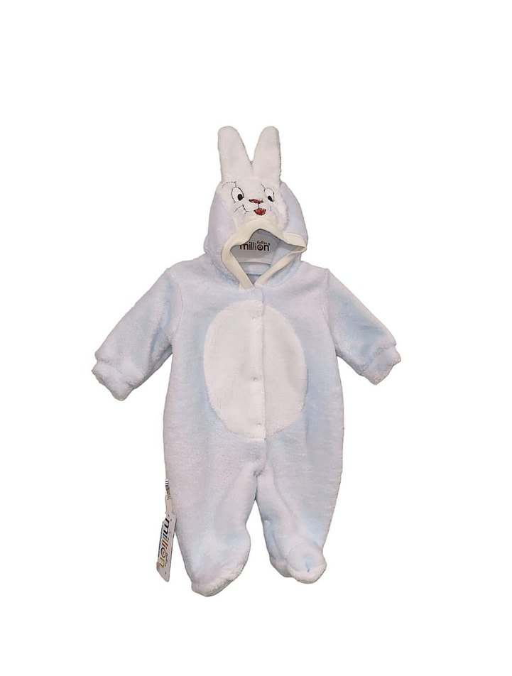 Peluş Bebek Erkek Tulumu, Kapüşonlu, Nakışlı - Görsel 2