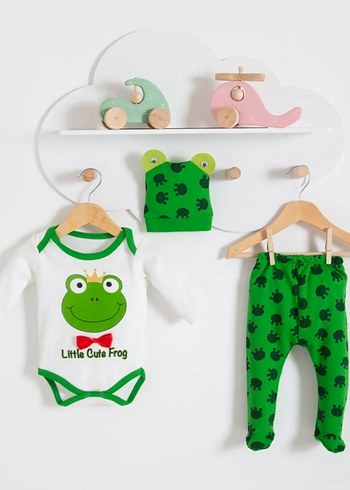 Renkli Kurbağa Desenli Bebek Takımı - Görsel 2