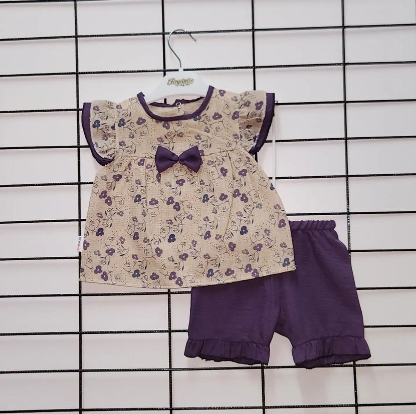 Mor Fiyonklu Bebek Kız Takımı - Görsel 2