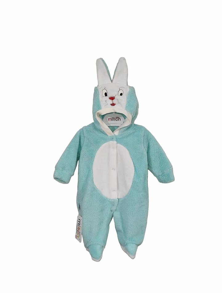 Turkuaz Nakışlı Peluş Bebek Tulumu - Görsel 2