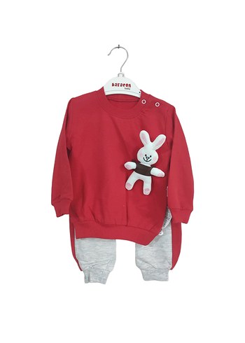 Kız Bebek Uzun Kollu Örgü Kırmızı Takım - Görsel 2