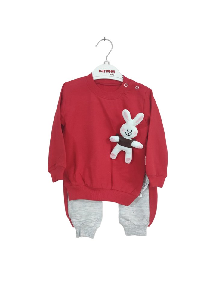 Kız Bebek Uzun Kollu Örgü Kırmızı Takım - Görsel 2