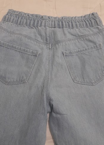 Kız Çocuk Mavi Baskılı Bol Kesim Kot Pantolon - Görsel 4