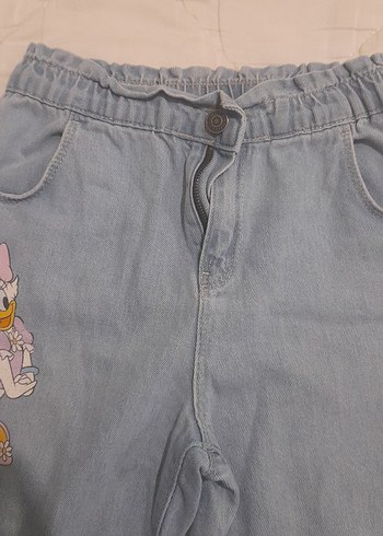 Kız Çocuk Mavi Baskılı Bol Kesim Kot Pantolon - Görsel 3