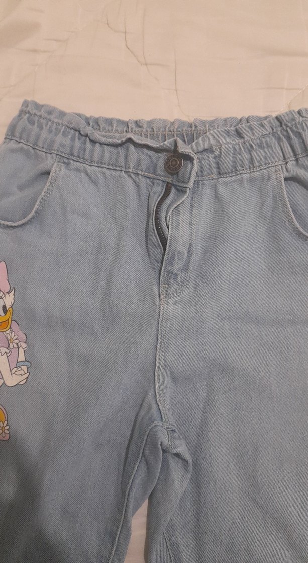 Kız Çocuk Mavi Baskılı Bol Kesim Kot Pantolon - Görsel 3