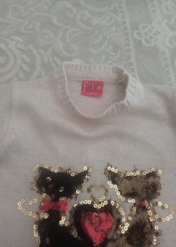 Nakışlı Gri Kız Triko Kazak - Görsel 2