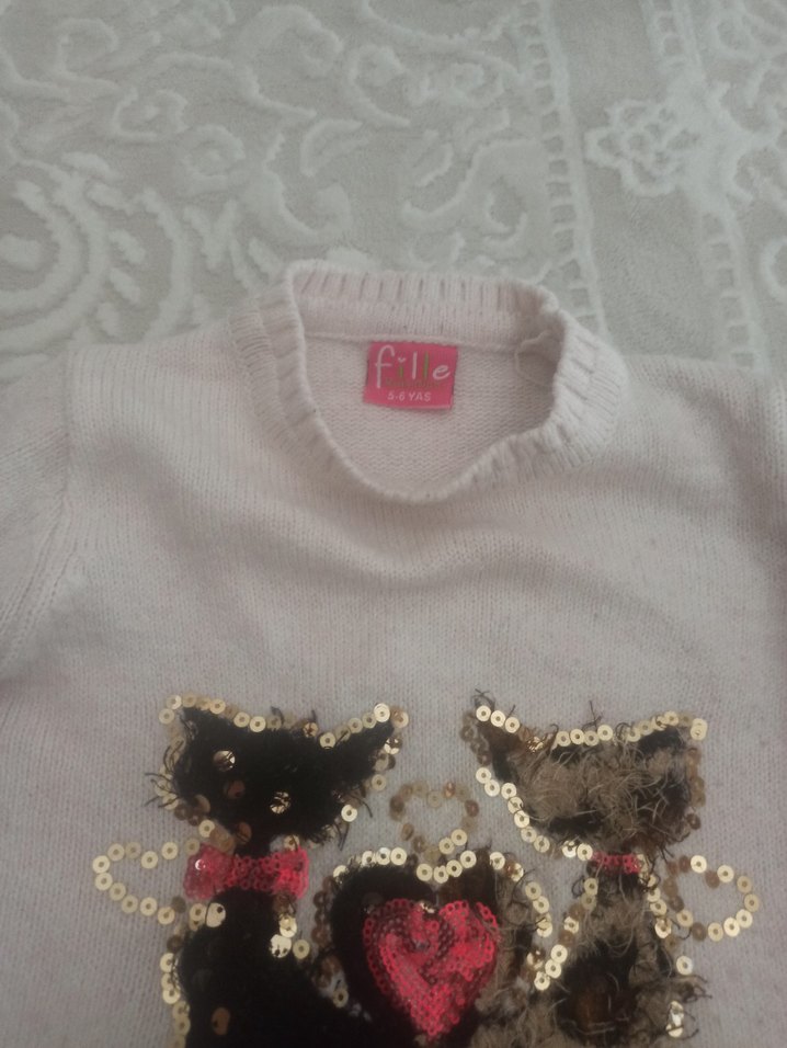 Nakışlı Gri Kız Triko Kazak - Görsel 2