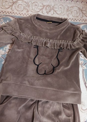 Kız Bebek Kahverengi Nakışlı Uzun Kollu Takım - Görsel 3