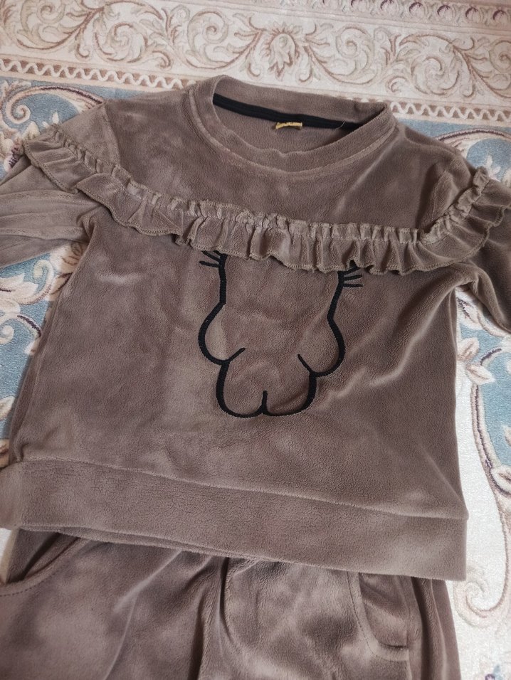 Kız Bebek Kahverengi Nakışlı Uzun Kollu Takım - Görsel 3