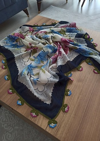 Çiçekli Dantel Kenarlı Bohem Kadın yazma - Görsel 2