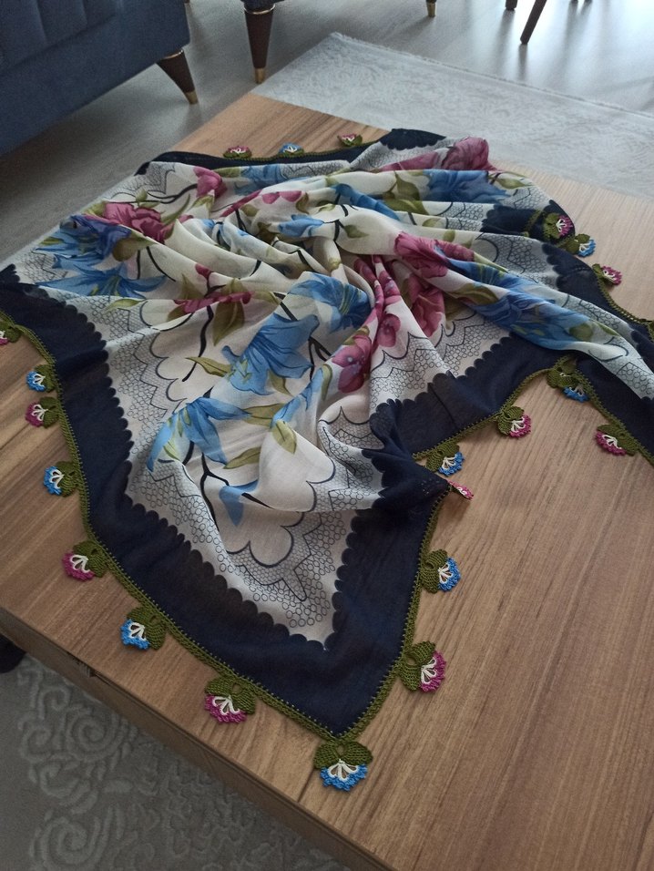 Çiçekli Dantel Kenarlı Bohem Kadın yazma - Görsel 2