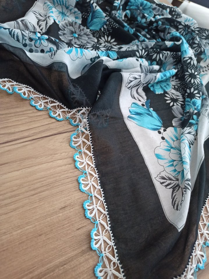 Dantel Detaylı Gri Bohem Kadın yazma - Görsel 2